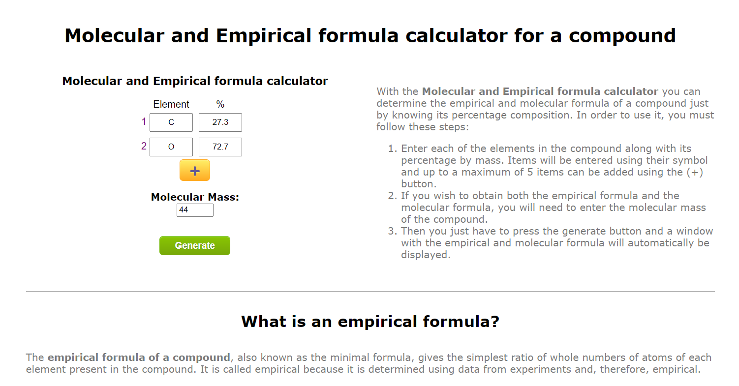 Molecular and Empirical Formula Calculator