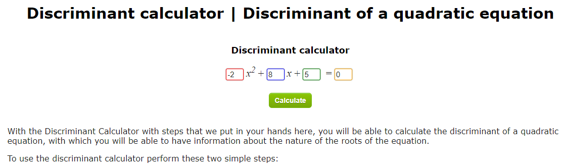Discriminant Calculator with steps
