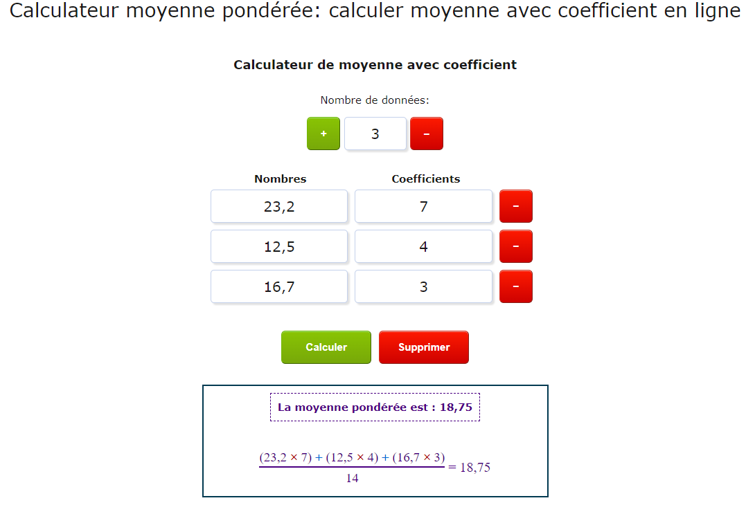 Calculateur moyenne pondérée