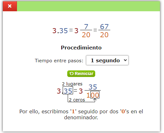 Calculadora de decimales a fracciones