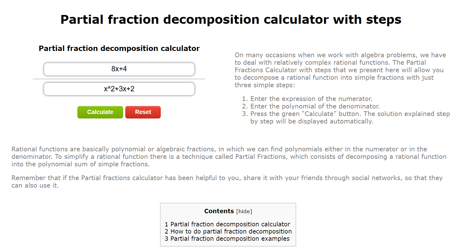 Partial fraction decomposition calculator