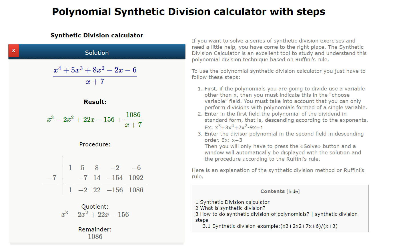 Synthetic Division calculator - idealcalculator.com