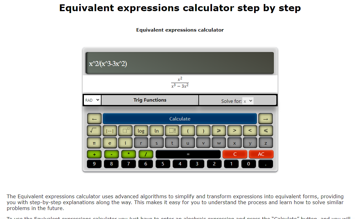 Equivalent expressions calculator