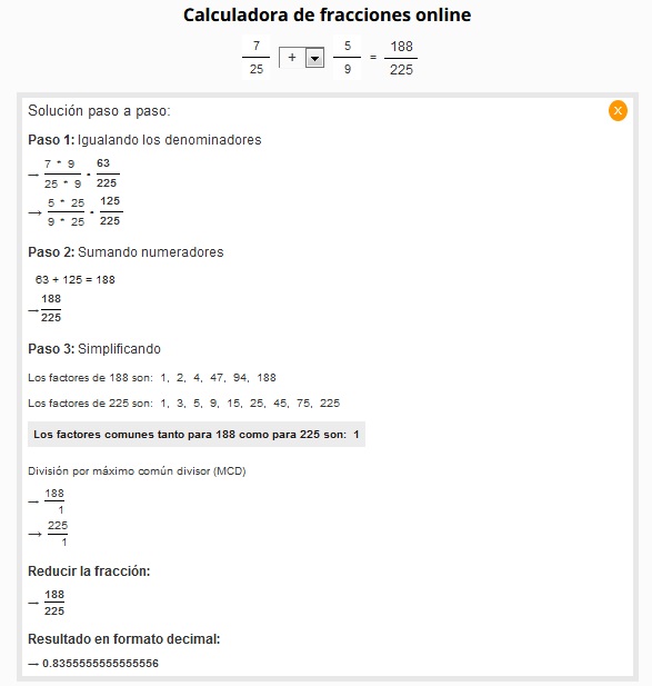montar Saludar versus Calculadora de fracciones paso a paso - Didactalia: material educativo