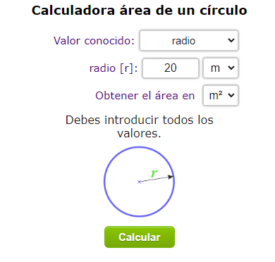 Calculadora de área de un círculo