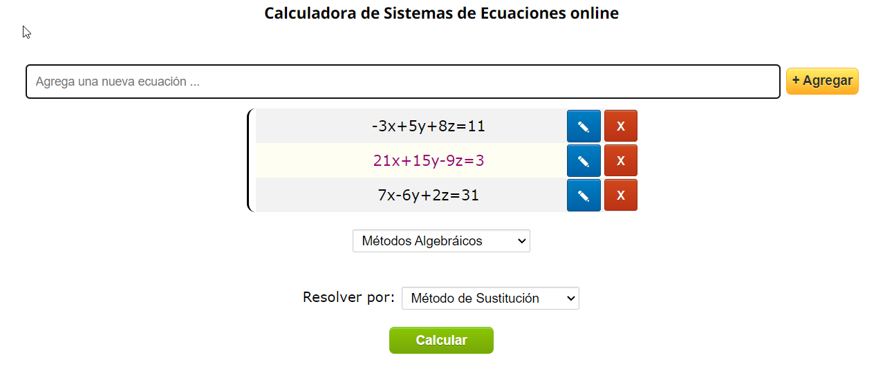 Calculadora de sitesmas de ecuaciones online