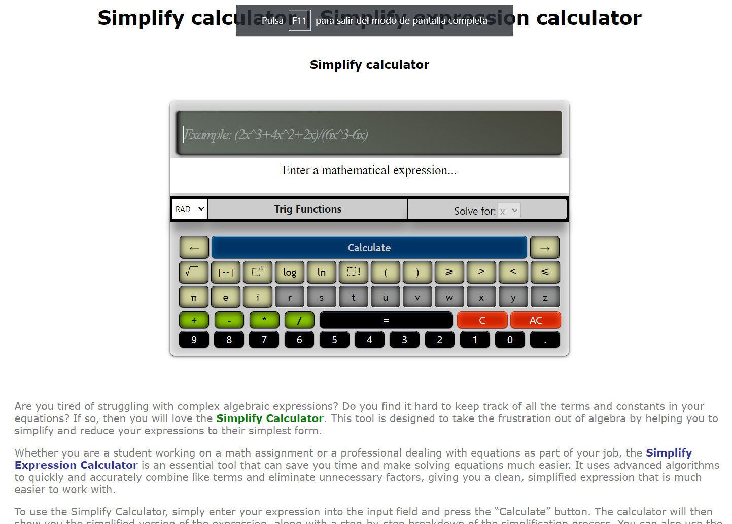 Simplify calculator