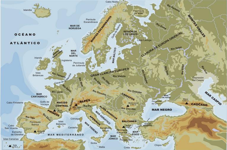 Mapa físico Europa