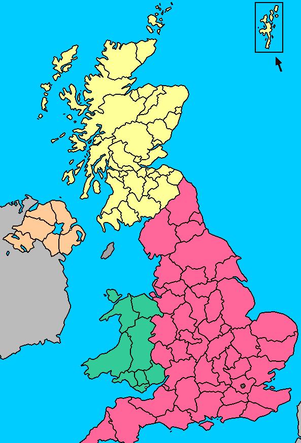 Reino Unido Paises : El mapa político de Reino Unido - Países que lo