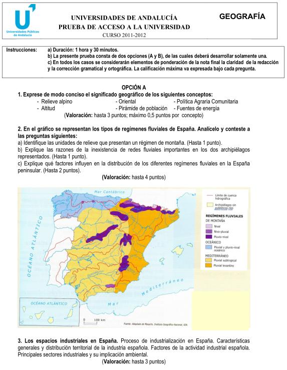 Examen de Selectividad: G
eografía 2. Andalucía. Convocatoria Junio 2012