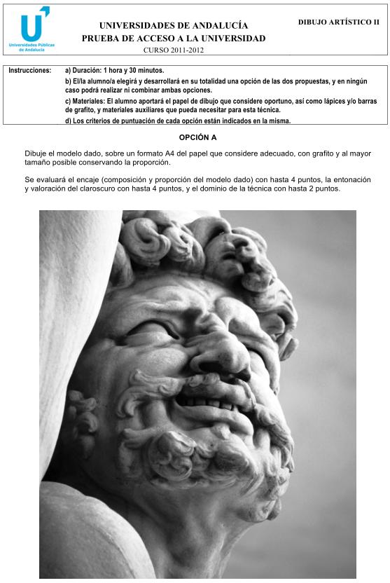 Examen de Selectividad: Dibujo Artístico 2. Andalucía. Convocatoria Junio  2012 - Didactalia: material educativo
