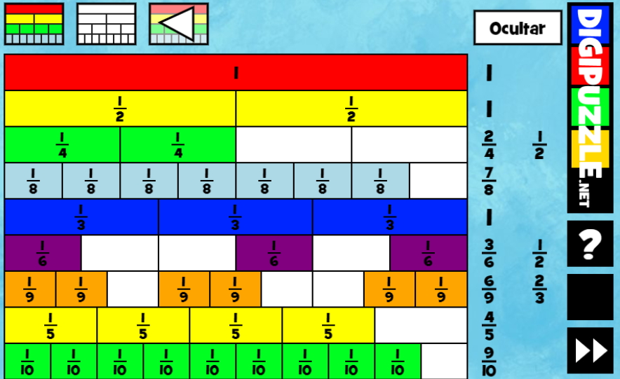 Muro de Fracción. Fracciones equivalentes (Digipuzzle.net) - Didactalia:  material educativo