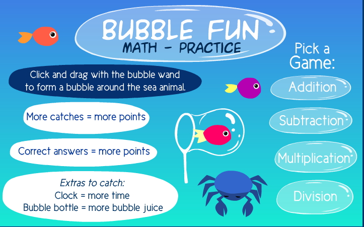 Bubble fun math practice (sheppardsoftware.com)