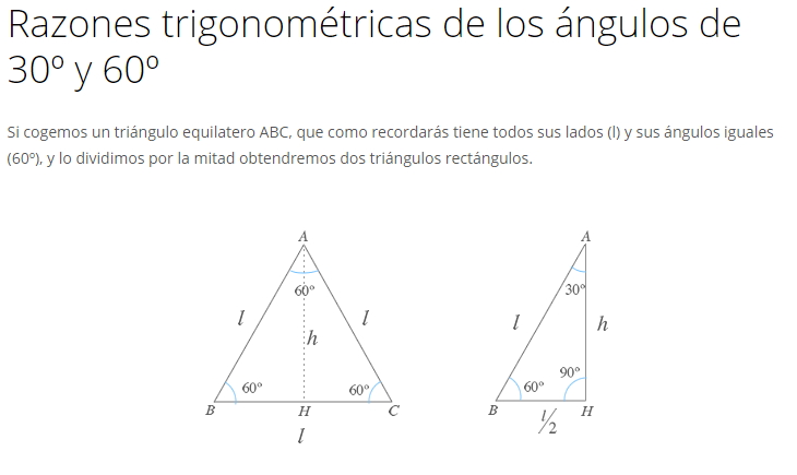 Razones trigonométricas de los ángulos de 30º y 60º