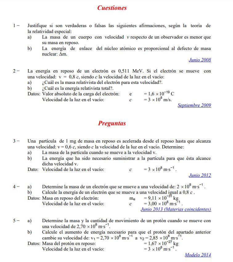 Problemas de física relativista. Domingo A. García Fernández