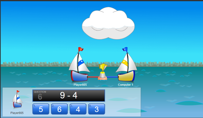 Juego para practicar restas: Sailboat Subtraction (Arcademic Skill