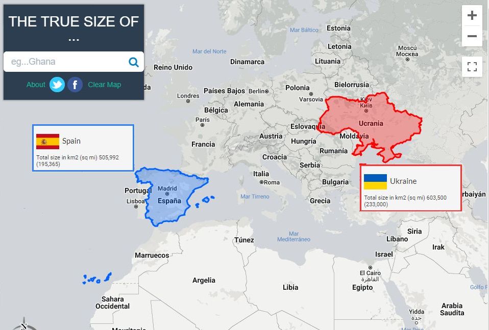 True Size: compara países por tamaños