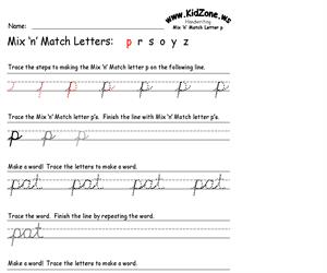 Cursive Handwriting Worksheet for the Letter p (Educarchile)