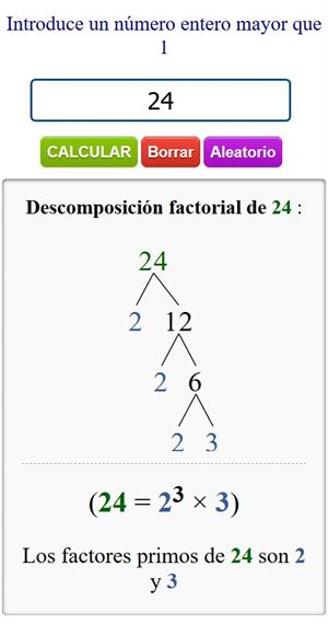 Calculadora de Descomposición Factorial de números - Factores primos