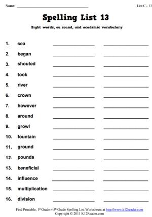Week 13 Spelling Words (List C-13)
