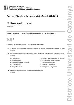 Examen de Selectividad: Cultura audiovisual. Cataluña. Convocatoria Junio 2013