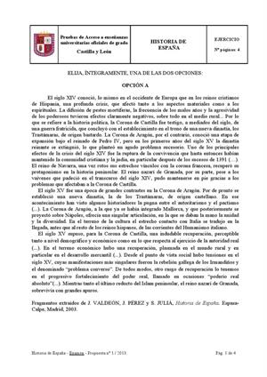 Examen de Selectividad: Historia de España. Castilla y León. Convocatoria Junio 2013
