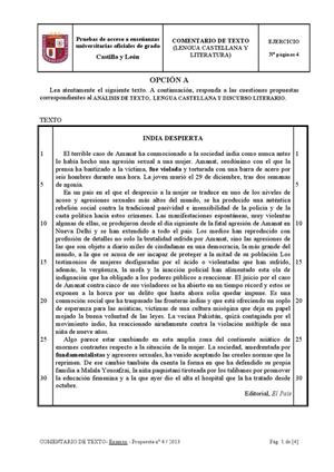 Examen de Selectividad: Lengua castellana y su Literatura. Castilla y León. Convocatoria Septiembre 2013