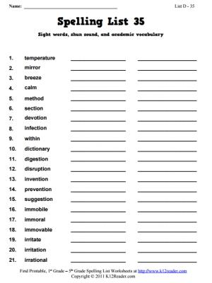 Week 35 Spelling Words (List D-35)