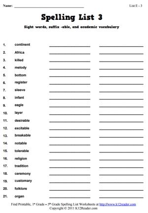 Week 3 Spelling Words (List E-3)