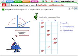 Clasificación y medida de ángulos. Matemáticas para 1º de Secundaria