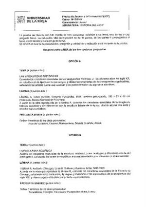 Examen de Selectividad: Historia del arte. La Rioja. Convocatoria Junio 2014