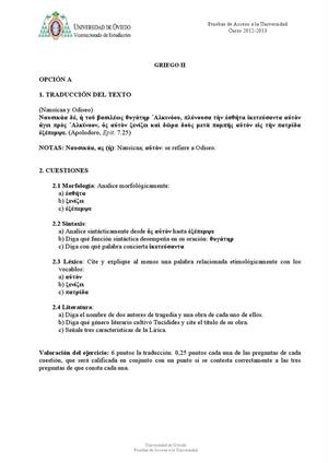 Examen de Selectividad: Griego. Asturias. Convocatoria Julio 2013