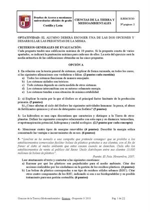 Examen de Selectividad: Ciencias de la Tierra. Castilla y León. Convocatoria Septiembre 2013