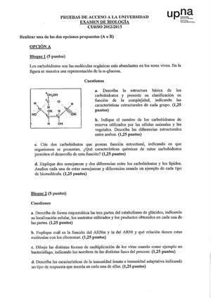 Examen de Selectividad: Biología. Navarra. Convocatoria Julio 2013