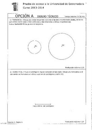 Examen de Selectividad: Dibujo técnico. Extremadura. Convocatoria Junio 2014