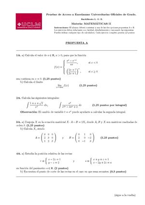 Examen de Selectividad: Matemáticas II. Castilla-La Mancha. Convocatoria Septiembre 2013