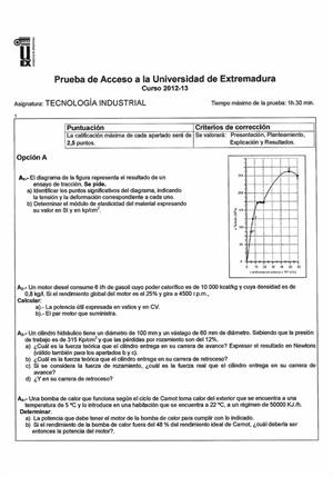 Examen de Selectividad: Tecnología industrial. Extremadura. Convocatoria Septiembre 2013