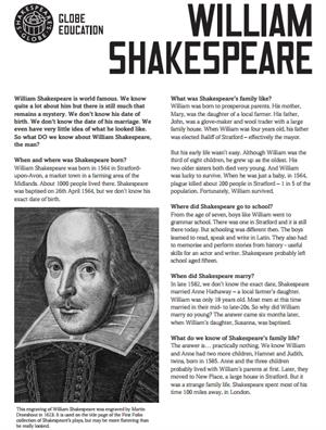 William Shakespeare. Fact sheets (The Shakespeare Globe)
