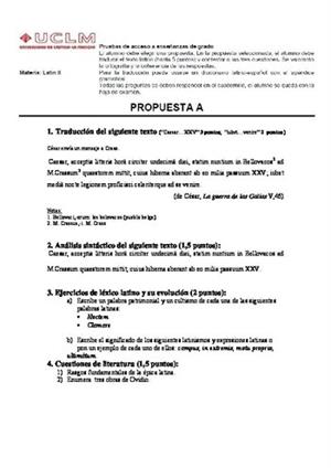 Examen de Selectividad: Latín. Castilla-La Mancha. Convocatoria Junio 2014