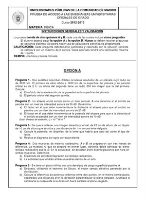 Examen de Selectividad: Física. Madrid. Convocatoria Septiembre 2013
