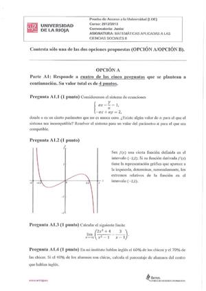 Examen de Selectividad: Matemáticas CCSS. La Rioja. Convocatoria Junio 2013