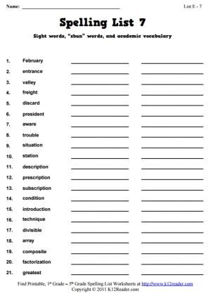 Week 7 Spelling Words (List E-7)