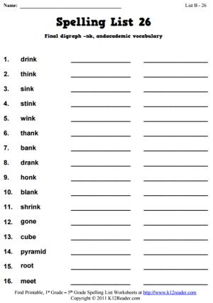 Week 26 Spelling Words (List B-26)