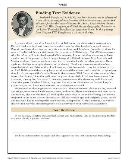 Finding Text Evidence: Frederick Douglass