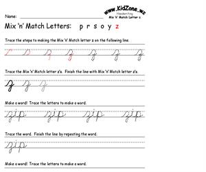 Cursive Handwriting Worksheet for the Letter z (Educarchile)