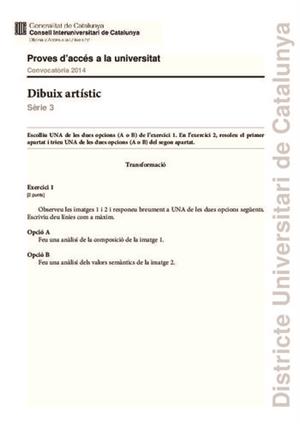 Examen de Selectividad: Dibujo artístico. Cataluña. Convocatoria Junio 2014