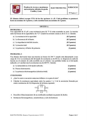 Examen de Selectividad: Electrotecnia. Castilla y León. Convocatoria Junio 2013