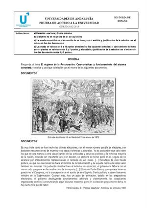 Examen de Selectividad: Historia de España. Andalucía. Convocatoria Septiembre 2013