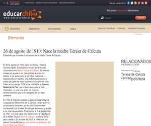 Efeméride nacimiento de la Madre Teresa de Calcuta (Educarchile)