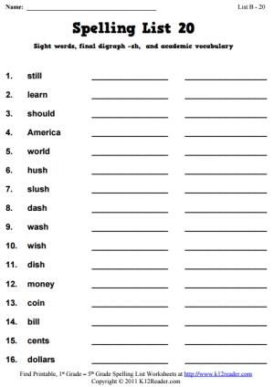 Week 20 Spelling Words (List B-20)